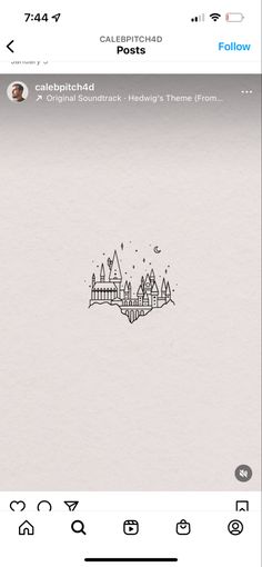 an iphone screen with a drawing of a castle on the top and bottom right corner