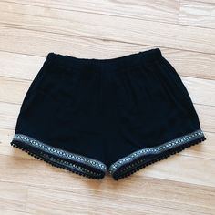 These Have Never Been Worn. No Flaws. The Bottoms Are Embroidered And He Cloth Is Very Soft And Comfortable. Black Embroidered Cotton Shorts, Black Bottoms With Floral Embroidery For Summer, Black Floral Embroidered Bottoms For Summer, Black Bohemian Shorts For Spring, Embroidered Black Shorts For Summer, Embroidered Black Summer Shorts, Black Bohemian Bottoms With Floral Embroidery, Embroidered Shorts, Womens Shorts