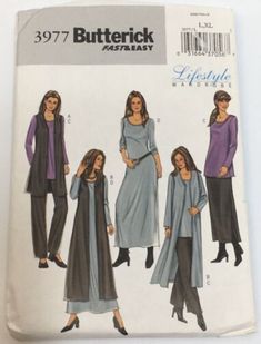 Dress Vest Tunic Pants Skirt Size L B3977 Cut Sewing Pattern | eBay Long Vest Pattern, Vest Pattern Sewing, Womens Long Vest, Duster Pattern, Tunic Sewing Patterns, Women's Sewing Pattern, Dress Vest, Pants Skirt, Butterick Sewing Pattern