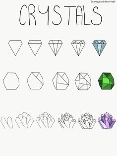 the different shapes and sizes of crystals are shown in this drawing lesson for children to learn how