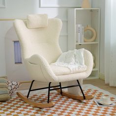 This soft and comfortable rocking chair has an ergonomically curved backrest and neat armrests, and is filled with high-density foam, bringing you ultimate enjoyment. The wide and high backrest provides you with great comfort and can provide strong support for your whole body. The base is supported by a metal iron frame and rubber legs, which further improves the stability of the rocking chair and is a good partner for your leisure and relaxation. Specifications Material: Iron+Plywood+Steel+Foam Tufted Rocking Chair, Upholstered Rocking Chairs, Rocking Chair Nursery, Glider Rocker, Nursery Chair, Rocker Chairs, Glider Chair, Cashmere Fabric, Living Room Seating