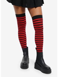 Scene Clothes, Cold Drip, Silly Clothes, Thigh High Stocking, Punk Looks, Red Tights, Scene Outfits, A Punk, Stripe Outfits