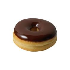 a chocolate frosted donut on a white background