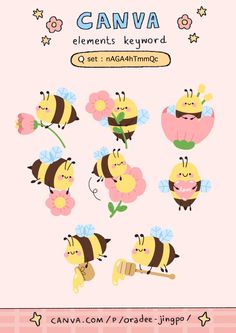 some cute little bees with flowers on them