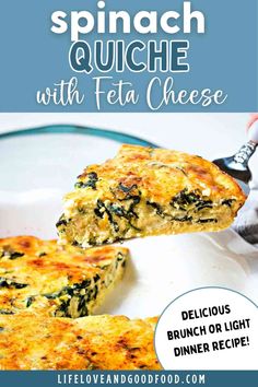 spinach quiche with feta cheese is shown on the cover of this recipe