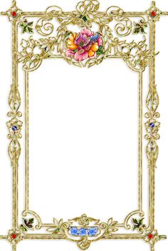 an ornate gold frame with flowers and leaves on the border, in front of a white background