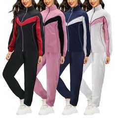 Welcome to VK Apparel   VK Apparel   Home About Policies Contact   Description Women's classic relaxed fit tracksuit comes with a traditional retro design with a stripe across the chest. Full zip closure can be zipped all the way up for a stand collar, look or left unzipped for a more casual spread collar appearance. Made out of lightweight soft material, this 2 piece tracksuit is ideal for casual all day wear running errands or can also be used for exercising, gym workouts, jogging or other act Sporty Leisure Tracksuit, Casual Joggers, Tracksuit Set, All The Way Up, Gym Fitness, Women's Casual, Working Out, Stand Collar, Gym Workouts