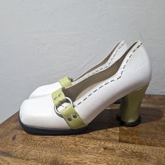 Gently Pre Owned Condition Scuffing Hear And There See Photos For Details. Size 9 Ships Same Or Next Day With The Exception Of Sundays And Holidays White Leather Sole Court Shoes For Spring, White Leather Ankle Strap Court Shoes, White Leather Court Shoes With Ankle Strap, Retro White Heels With 4-inch Heel, White Leather Block Heel Court Shoes, White Leather Court Shoes With Round Toe, White Court Shoes With Heel Strap And Medium Width, White Court Shoes With Heel Strap, Medium Width, White Retro Fitted Heels