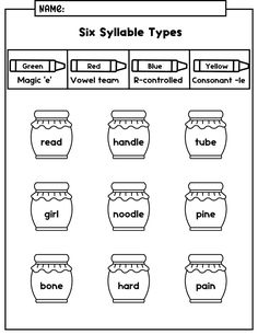 worksheet showing different types of jars