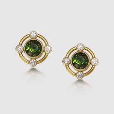 Tourmaline and diamond earrings set in 18ct yellow gold by Gee Woods Jewellery. Baroque Pearls Jewelry, Best Jewellery Design, Pearl Earrings Designs, Connected Hearts, Byzantine Chain, New Gold Jewellery Designs, Gold Chain Design, Indian Jewellery Design Earrings