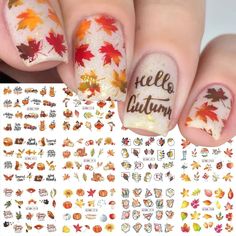 Fall Nail Art Stickers, Autumn Thanksgiving Water Transfer Nail Art Decals Maple Leaves Nail Supplies Turkey Pumpkin Design Nails Sticker for Women Acrylic Nail Maple Leaf Decorations 12 PCS Nails Coffin Fall, Fall Nails Coffin, Beachy Nail Designs, Acrylic Nail Trends