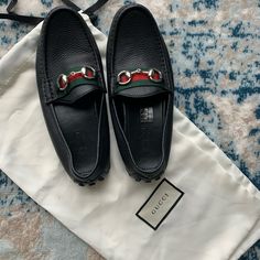 Rare And Discontinued Gucci Loafers With Red And Green Fabric, Silver Hardware, And Black Leather. Never Worn, Comes With Individual Bags For Each Shoe. Luxury Loafers With Rubber Sole, Designer Slip-on Loafers For Galas, Designer Loafers With Leather Sole And Round Toe, Designer Slip-on Loafers With Leather Sole, Designer Leather Loafers, Designer Calf Leather Slip-on Loafers, Designer Calf Leather Loafers For Galas, Designer Flat Heel Loafers For Business, Designer Gucci Loafers With Leather Sole