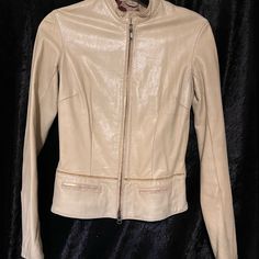 Beautiful Cream Leather Cropped Jacket With Gold Trim Cropped Jacket, Cream And Gold, Crop Jacket, Leather Jackets, Gold Trim, Jackets & Coats, Jackets For Women, Leather Jacket, Trim