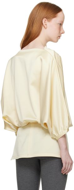 Triacetate and recycled polyester-blend satin blouse. Gathering throughout. · Draped construction · Cowl neck · Partially elasticized waistband · Vented side seams · Zip closure at back Supplier color: Macadamia White Drapes, Draped Blouse, Satin Blouse, Macadamia, Cowl Neck, Women Wear, Off White, Satin, White