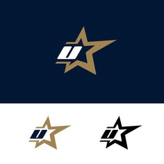 four different logos with the letter m and star on them, all in black and gold