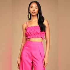 Nwt Lulus Postcards From Me Hot Pink Ruffled Two-Piece Jumpsuit Size M Nwt Never Worn Smoke Free & Pet Free Home Lulus Jumpsuit, Lulu Pants, Chiffon Jumpsuit, Rompers Dressy, Bell Sleeve Romper, Ruffle Jumpsuit, Two Piece Jumpsuit, Wrap Romper, Floral Print Rompers