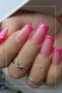 pink french tip nails square Nail Designs For Square Nails, Designs For Square Nails, Shaped Nails