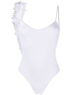 White Assuan swimsuit from LA REVECHE featuring appliqué detailing, a U neck, spaghetti straps and a brief style bottom. Swimwear must be tried on over your own garments. Swimsuit White, White Petals, White One Piece, White Swimsuit, U Neck, Size Clothing, One Piece Swimsuit, Unique Pieces, Spaghetti Strap