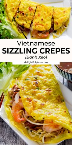 vietnamese sizzling crepes on a plate with chopsticks