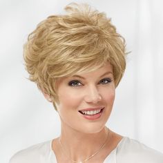 PRICES MAY VARY. SHOP THE LOOK: Soft layers with built-in volume give this glamorous style healthy fullness on top and in back. VA-VA VOLUME: Make a big impression. Soft touchable waves look ever-so natural, even up close. Permalift and permatease give wigs extra body without added weight. YES! LAYERS: Precisely placed layers are essential to nearly every fabulous style. Short or long, tousled or blended…textured cuts create shape and natural-looking movement. QUALITY YOU CAN TRUST: Authentic sa Blonde Silver, Wilshire Wigs, Good Quality Wigs, Wavy Layers, Face Framing Bangs, Grey Wig, Short Grey Hair, Quality Wigs, Shades Of Blonde