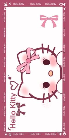 a hello kitty card with a pink bow on it's head and the words hello kitty