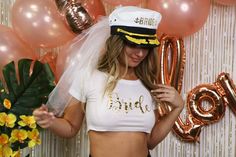 Bride Captain Hat with Veil, Bachelorette Party, Bride CAPTAIN HAT ,Bridal Shower , Wedding Veil , Bride to be Hat , Beach Wedding I do Hat You are sure to make a statement with this super cute captain hat!            Planning the bachelorette party love the font but want it to say something else. Just message us we can flawlessly create a custom listing just for you!! ✷ Hat : Captain hat with BRIDE in gold foil in the front and a detachable white Veil - it has an adjustable snapback ✷ Material : 100% Cotton ✷ Shipping from Denison, Texas  ✷ Printed here at DSY Lifestyle - USA ✷ If you have any questions or concerns please feel free to send us a message! Nautical Theme Bachelorette Party, Veil Bachelorette Party, Nautical Bachelorette Party, Bridal Crop Top, Bridal Swimwear, Bachelorette Veil, Bachelorette Party Hat, Nautical Bachelorette, Hat With Veil