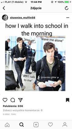 an instagram page with the caption'how i walk into school in the morning leave me alone '