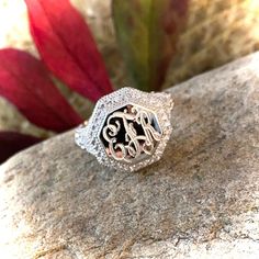 ♦️IMPORTANT INSTRUCTIONS♦️ Beautiful Pure 925 Sterling Silver (not plated) monogrammed ring. Cubic Zirconia tiny accents. 😊Checkout our website at SMITHWRIGHTCOSTERLING.COM Please Provide initials in notes to seller area of your order. 🚩Initials should be given in order:🚩 FIRST NAME. LAST NAME. MIDDLE OR MAIDEN NAME Hexagon shape engravable area Approx. size is 16MM. Thanks and let us know if I can help at all. All of my items are pure sterling 925. When you aren't wearing your Sterling silve Sterling Silver Stackable Rings, Stackable Rings Silver, Silver Monogram, Monogram Ring, Monogram Jewelry, Engraved Jewelry, First Name, Hexagon Shape, Nashville Tn