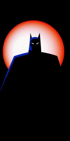 the batman logo is shown in front of an orange and black background with red sun