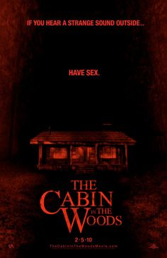 the cabin in the woods movie poster with an image of a house on it's side