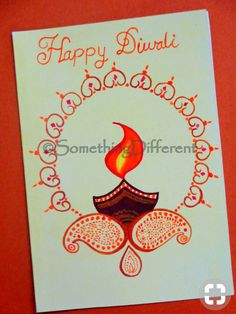 happy diwali greeting card with an image of a lit candle in the middle