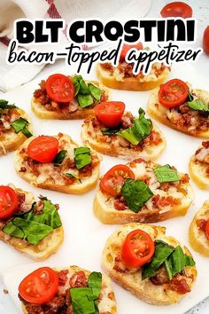 This flavorful and easy bacon-topped BLT crostini is the perfect appetizer for your next party. With crispy bacon, fresh tomatoes, and lettuce on a toasted crostini, it's a simple yet delicious bite that will delight your guests! Finger Foods Appetizer Recipes Simple, Best Finger Foods For Parties, Finger Foods Easy, Bite Size Appetizers, Best Appetizer Recipes, Party Appetizer Recipes, Foods For Parties, Appetizer Bites, Crostini recipes