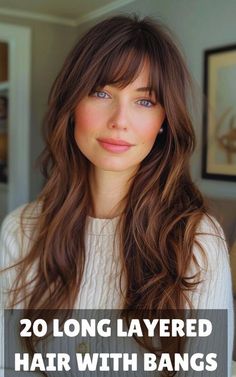 Haircuts For Long Hair No Styling, Long Straight Hair With Short Layers, Fall Bangs Haircut, Best Bangs For Long Hair, Women’s Long Hair With Bangs, Cheekbone Layers Hair, Different Style Bangs For Long Hair, Hair Styles With Fringe Bangs, Bangs With Very Long Hair