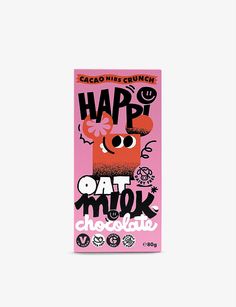 a pink chocolate bar with the words happy on it's front and back side