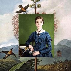 a painting of a woman with birds flying around her