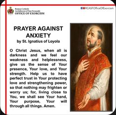 a prayer card with an image of st ignius of loyola in the center