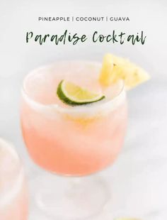 the pineapple coconut guava is garnished with lime