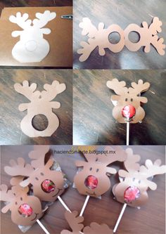 the instructions to make reindeer cupcake toppers for christmas cookies and candy popss