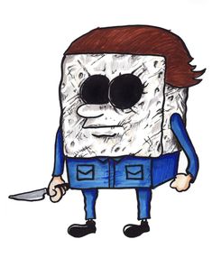 a drawing of a cartoon character holding a knife