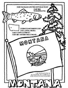 the montana state flag is shown in black and white, with an image of a fish on