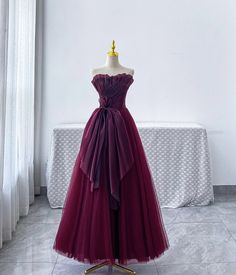 Burgundy+strapless+tulle+long+ball+gown Product+Code:+CT3616 Silhouette:+A-Line Material:+Tulle Waist:+Natural Back+Details:+Lace+Up Length:+Floor+Length Lining:+Fully+Lined Built-In+Bra:+Yes Size: Besides+stand+size+2-16,+we+still+offer+free+custom+size,+please+provide+the+follow... Long Ball Gown, Tulle Long Prom Dress, Hot Prom Dress, Tulle Evening Dress, Black Prom, Black Prom Dresses, Prom Dresses Lace, Prom Dresses Blue, Prom Dresses Short