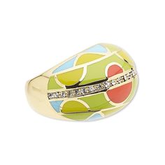 Domed cocktail-style ring features bright enamel colors in a modern abstract design, accented by sparkling Czech glass rhinestones. Ideal for counter sales or as a quick on-the-go accessory. Ring is packaged in a gift pouch for presentation. Avant Garde Jewelry, Gift Pouch, Czech Glass, Geometric Design, Ring Gift, Abstract Design, Jewelry Collection, Presentation, Plating