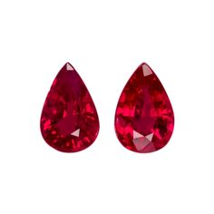 Matched Pair of Burmese Ruby 6x4mm Pear Shape 1.13ctw. The gemstones were mined in Myanmar and cut in Thailand. Burmese Ruby, Feminine Jewelry, Pear Shaped Ring, Shape Matching, Jewelry Making Tools, Red Gemstones, Pearl Strands, Ruby Gemstone, Red Stone