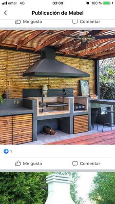 an outdoor kitchen is shown on the instagramture page, and it appears to be made from wood