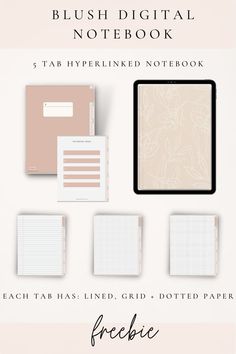 the blush digital notebook has five different types of paper, and is also available for purchase