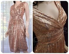 the dress is gold and has sequins on it