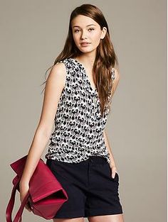 Elephant Print Sleeveless Blouse | Banana Republic Black Elephant, Printed Sleeveless Blouse, Summer Outfit Inspiration, Elephant Print, White Elephant, Work Wardrobe, Spring Summer Outfits, Sleeveless Blouse, Printed Blouse