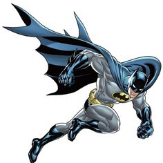 the batman flying through the air with his cape open and eyes closed, in front of a white background