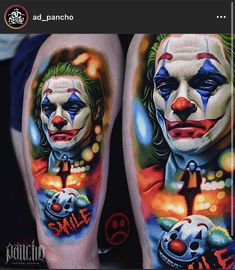 two tattoos with clown faces on them