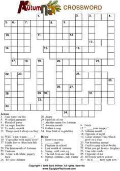 the autumn crossword puzzle is shown in this printable version for adults and children